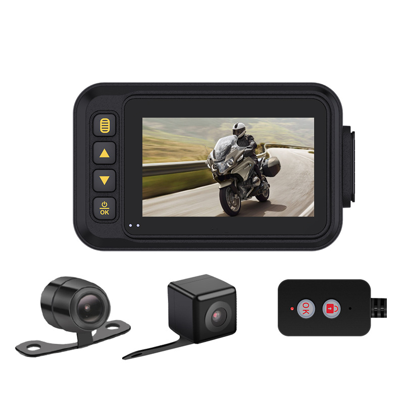 Motuoche Motorcycle Dash Cam 720P HD Dual Recording (Motorcycle driving recorder) - a-host-wire-control-round-lens-square-lens