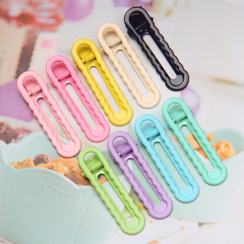 6cm explosion large bright surface plating Macaron color wave clip plating seamless round hair clip duckbill clip wholesale