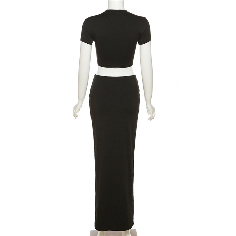 Spring Summer Women Clothing Cropped T shirt High Waist Sheath Skirt Casual Suit