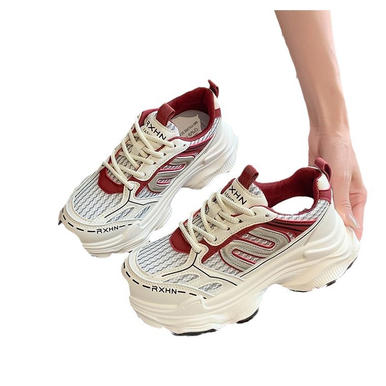 Red popularidad explosiva 2024 nuevo fondo grueso verano transpirable red de estudiantes de explosión de calles para salir zapatos deportivos casuales de mujer