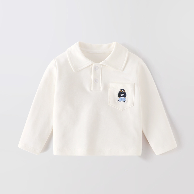 Camiseta POLO de terciopelo suave para niños, camiseta blanca de manga larga de estilo coreano para niños, camisa con solapa de algodón, novedad de otoño