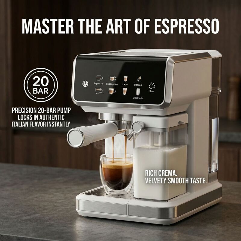 Italian semi-automatic coffee machine for home use, 20Bar high-pressure extraction, integrated milk frother, smart, European, British, and American standards, cross-border Italian semi-automatic coffee machine for home use, 20Bar high-pressure extraction, integrated milk frother, smart, European, British, and American standards, cross-border