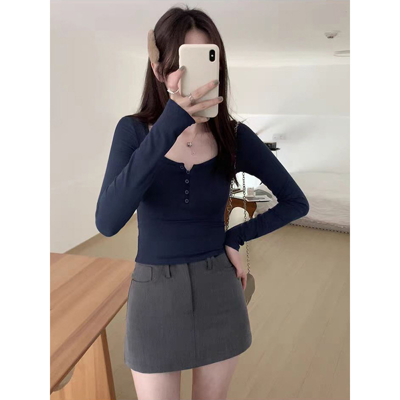 Moses魔西女王纯欲风长袖T恤女装秋季辣妹修身显瘦打底衫短款上衣|undefined