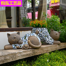 花园装饰庭院布置户外仿真动物花缸小猫花盆摆件园林景观雕塑小品