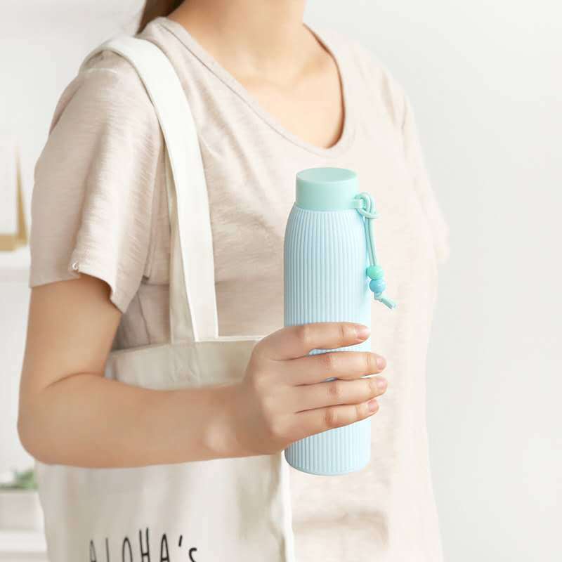 二重構造の耐熱二重層水筒、内側はガラス、外側はプラスチック、落下防止、持ち運び可能なカップ、断熱、学生、女性向け、携帯用|undefined