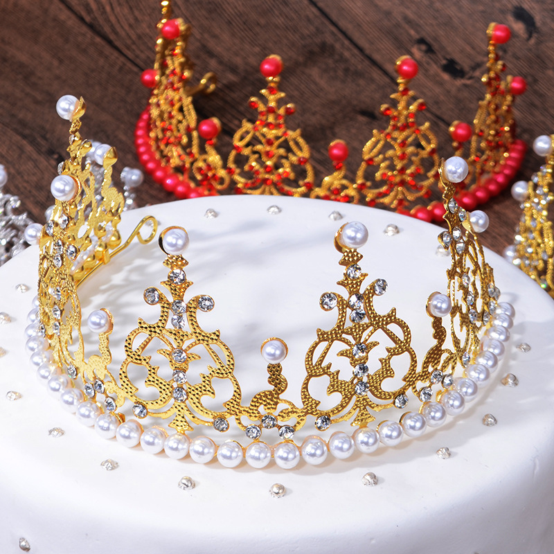 七夕情人节蛋糕装饰摆件金色女王皇冠生日装扮大号珍珠公主插件批