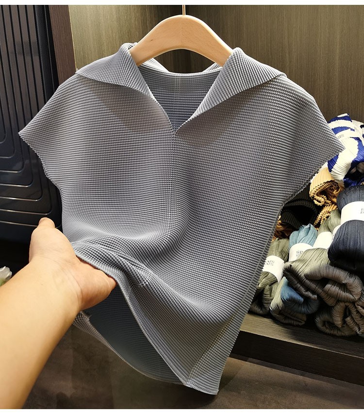 Áo thun cổ chữ V xếp ly dáng ôm thanh lịch nữ — Màu xanh lam nhạt, Màu xanh lục, Màu đen, Màu cam