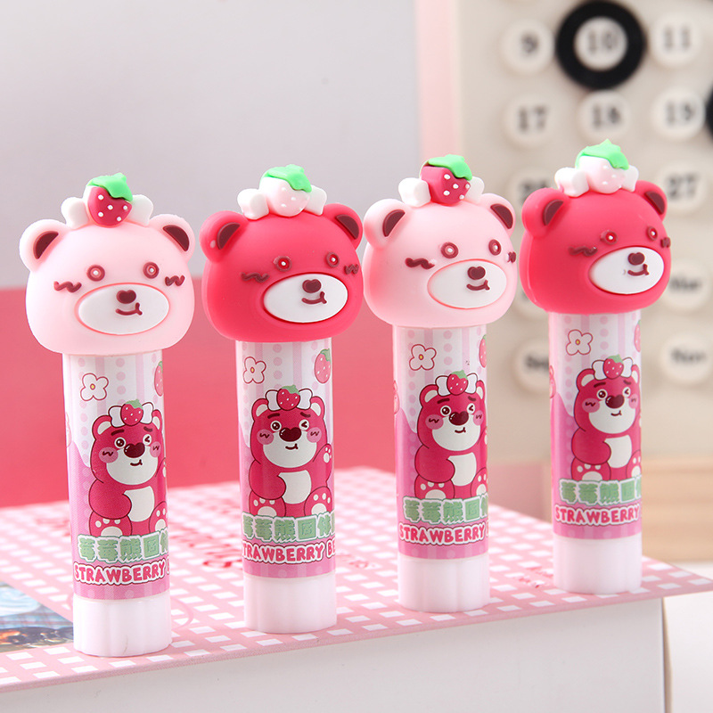 De dibujos animados frambuesa oso pegamento sólido estudiante portátil de silicona pegamento sólido DIY hecho a mano de alta viscosidad pegamento palo lote
