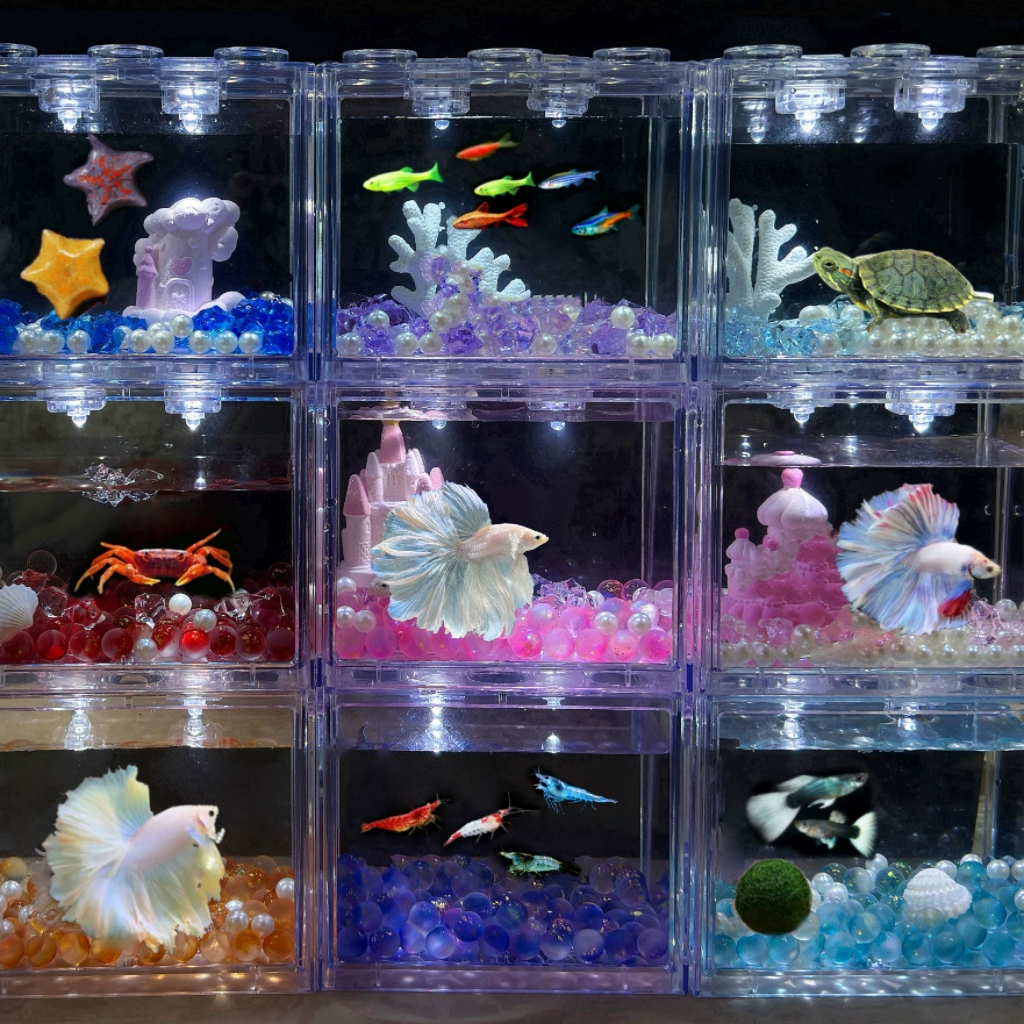 Специальный аквариум для бетты, гостиная небольшой 2024 новый ландшафтное украшение Акриловая ультра-белая столешница, черная черепаха, аквариум