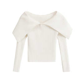 外贸批发春季新款欧美风设计款修身显瘦套头针织上衣