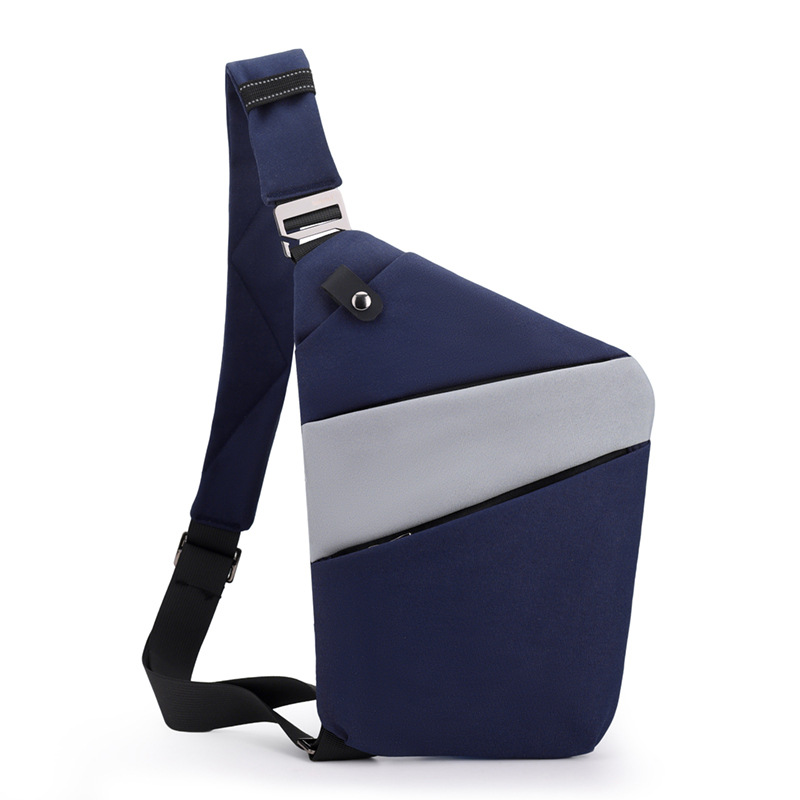 Dark blue with grey left shoulder