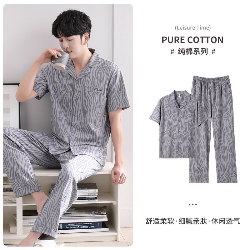 Pijamas verano de los hombres 100% algodón pantalones de manga corta de algodón verano delgado más tamaño de mediana edad homewear de los hombres