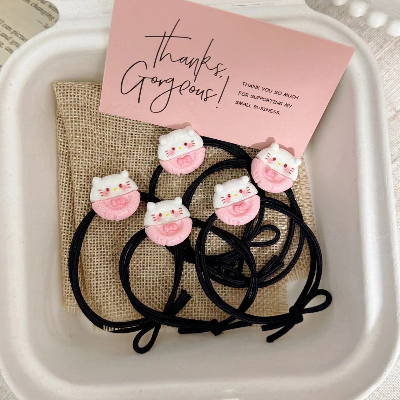 Cookie KT Cat Hair Rope Simple Ins Girl's Head Rope Couple's Best Friend Bracelet Small Rubber Band for Boyfriend Mori Hair Rings