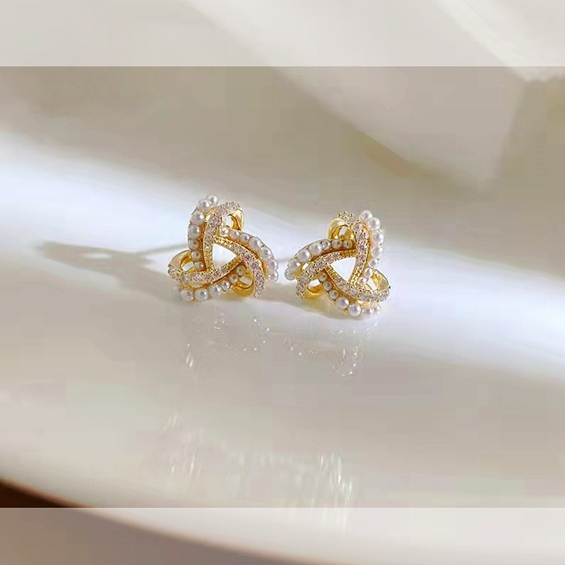 吉杰三角缠绕925银针耳钉精致小巧冷淡风耳环女夏季新款珍珠耳饰|ms