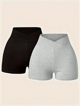 Solid Color High Waist Shorts, Casual Comfy Breathable