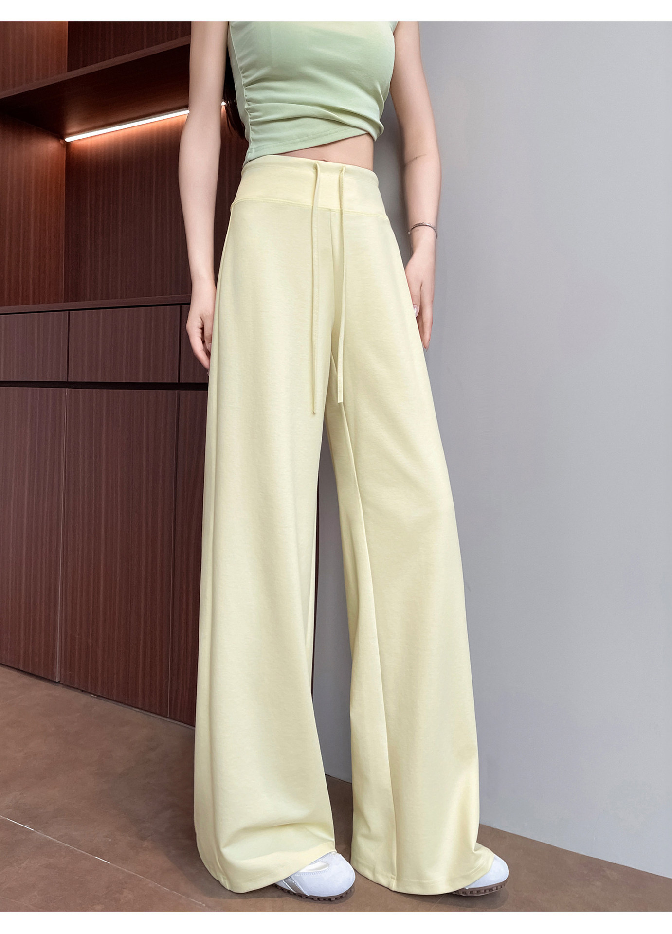Quần legging yoga nữ cạp cao ống suông chất liệu lụa băng mát mẻ — Màu trắng gạo - Extended chi tiết 19