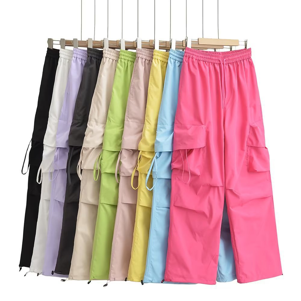 23 Summer New Women's Fashion American Style Hot Girl Big Pocket Sports Crock Pants Loose Casual Drawstring Straight Quick-drying Pants
