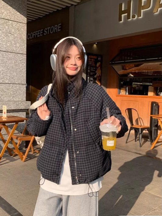 复古格子棉服女冬季新款轻薄宽松保暖小个子高级感外套上衣潮|undefined
