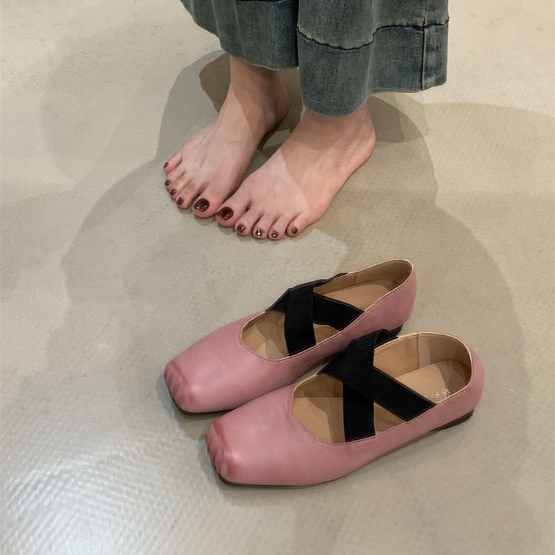 法式可爱玛丽珍鞋女鞋子2025新款温柔晚晚风交叉带猪鼻子芭蕾鞋子|undefined