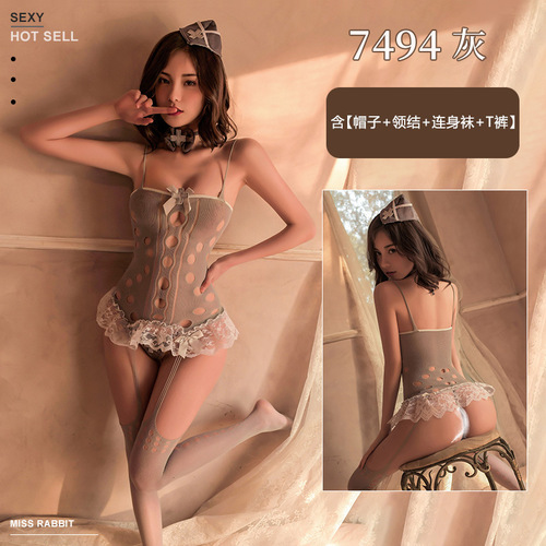 Sexy lingerie, sexy pure desire nurse jumpsuit set, stockings uniform, one-piece cross-border wholesale dropshipping 7494