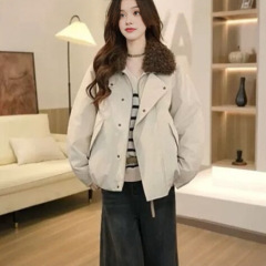 高端韩版气质休闲宽松毛绒派克服外套2025秋冬小个子二棉夹克女装