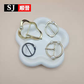 韩版珍珠衣角打结扣圆形日字扣衣服衬衫T恤纽扣百搭腰带装饰扣环