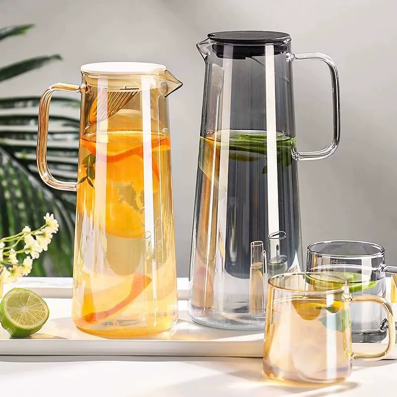 Glass capacious teapot, set for home use, iced tea