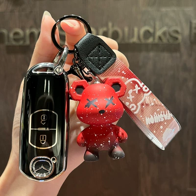 Car key bag – shell - mazda-b-smart-2-key-single-shell-black-red-violence-bear-pendant