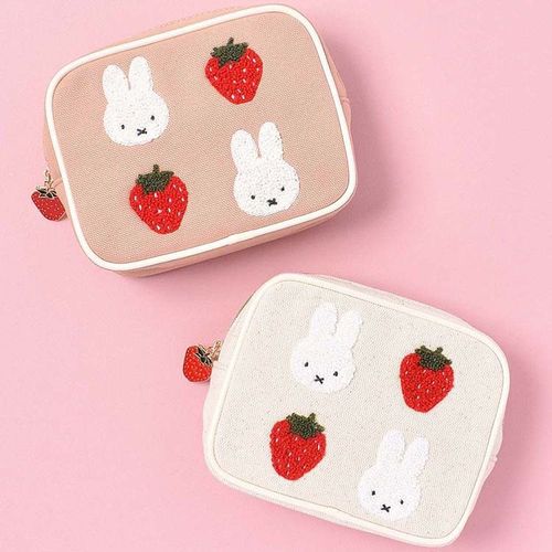 Japanese Miffy Strawberry Cartoon Cute Pink Square Makeup Storage Bag Portable Embroidered Fashion Lipstick Bag