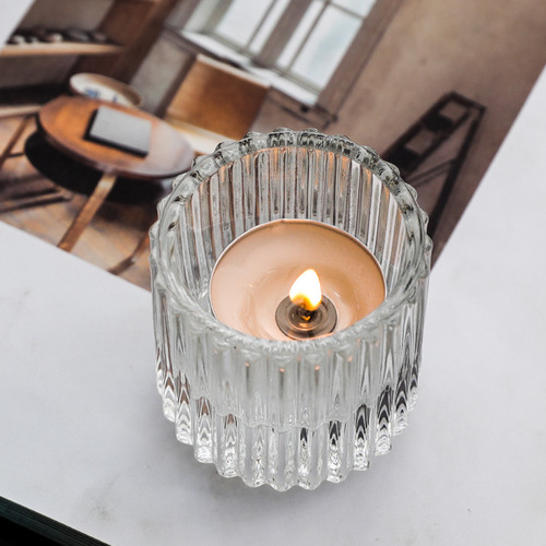 Nordic light luxury vertical pattern double-purpose glass candle holder couple candlelight dinner atmosphere decoration aromatherapy candle holder ornaments