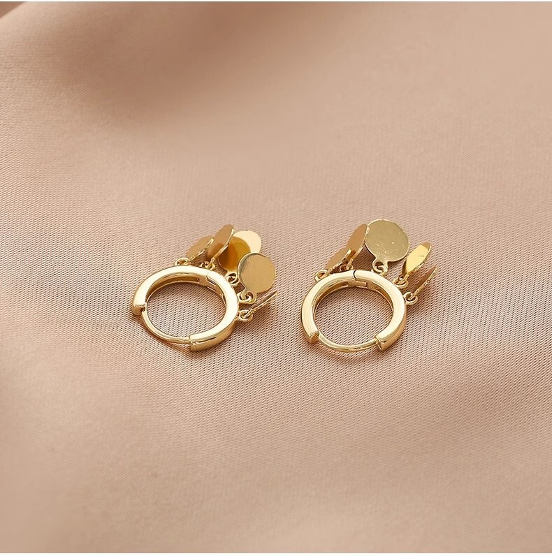 Flower Sparkling Round Ear Buckle Women's Ins Trendy Golden Circle Tassel Earrings Cold Style Personality Design Sense Niche