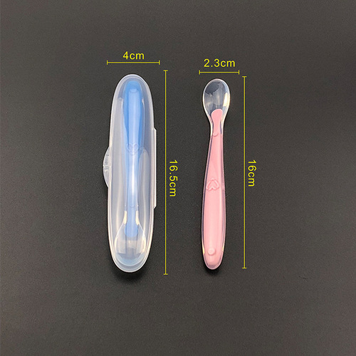 Baby silicone spoon with storage box full silicone training spoon baby feeding soft spoon children feeding tableware
