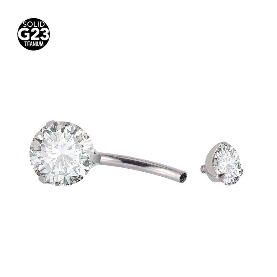 F136 Titanlegierung 6-14 mm Doppel-Zirkon-Bauchnabelpiercing mit Innengewinde, Körperschmuck_voghion.com