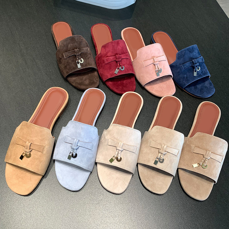 Lp Tassel Buckle Sandals for Women, Slip-On Shoes, Genuine Leather, 2026 New Fashion Versatile Soft-Soled Flat Slippers