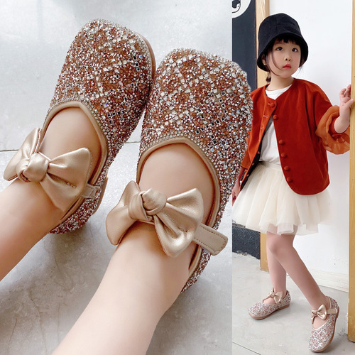 Girl s princess shoes diamond bow little girl single shoes baby soft sole anti slip shoes