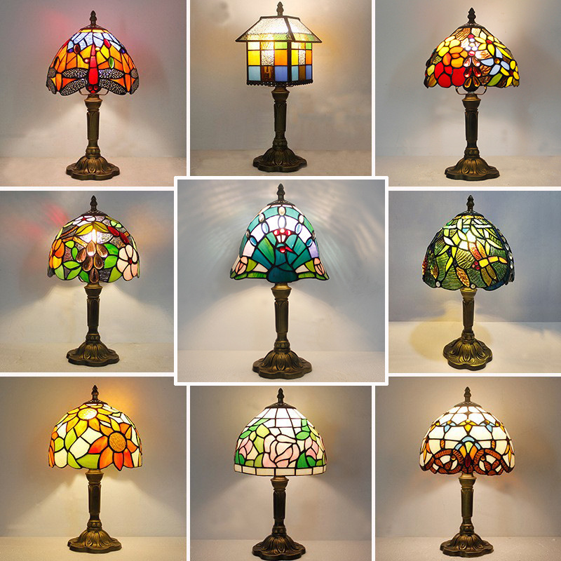 Tiffany colored glass table lamp luxury glass lampshade table lamp interior decoration atmosphere lamp bedside reading book lamp