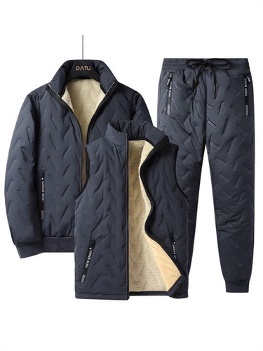 Men's sporty set of 3 pieces, winter cotton jacket, loose cashmere cotton robe, vest, and pants