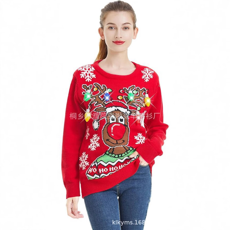 Customized Christmas Reindeer Ugly Sweater Led Christmas Luminous Elk Sweater Source Foreign Trade Power Factory Sweater