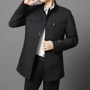 Mid-length Cotton Coat Men's Spring and Autumn Fashion Collar Casual Warm Middle-aged Jacket Men's M5073