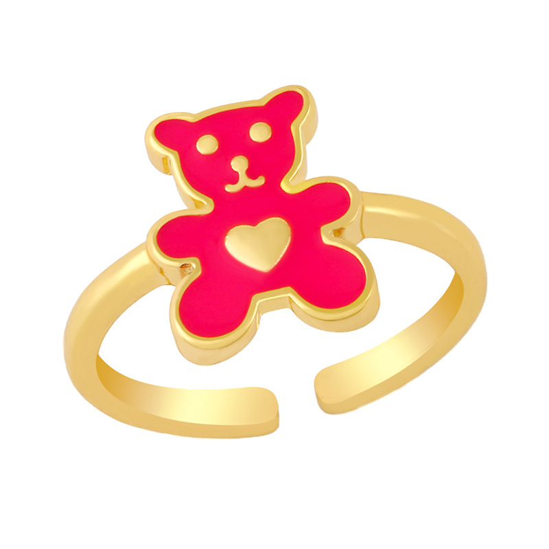 Cute Heart Bear Ring Europe And America Cross Border New Ins Style Colorful Oil Necklace Ring Girly Style Jewelry Rim58 display picture 7