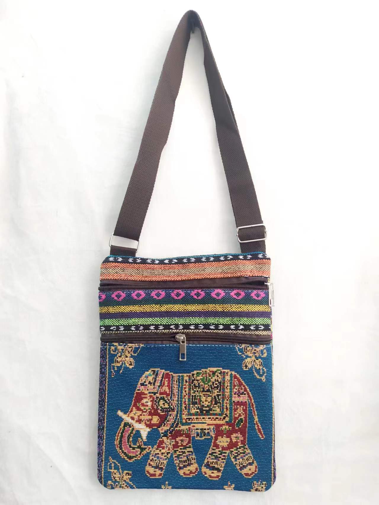 Estilo étnico bordado elefante dibujos animados bolsa de mensajero Dai bolsa de hombro de viaje de las mujeres teléfono móvil bolsa de hombro lateral
