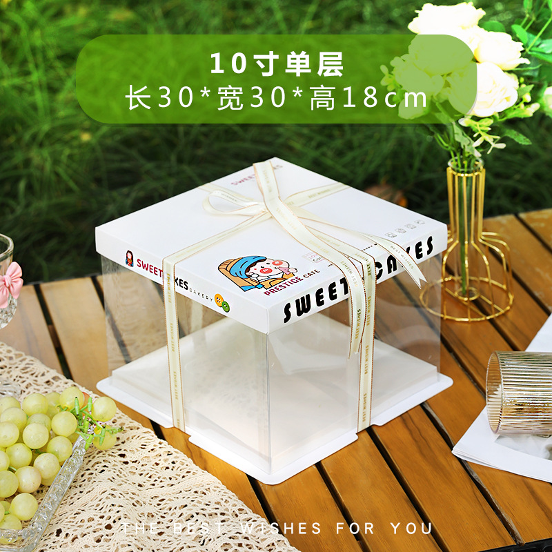 Caja de pastel de cumpleaños caja de embalaje transparente 6 6 6 8 8 10 + 12 pulgadas Individual doble de tres capas simple fondo engrosado
