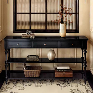 French Retro Solid Wood Entrance Table Neoclassical Black Partition Wall Locker