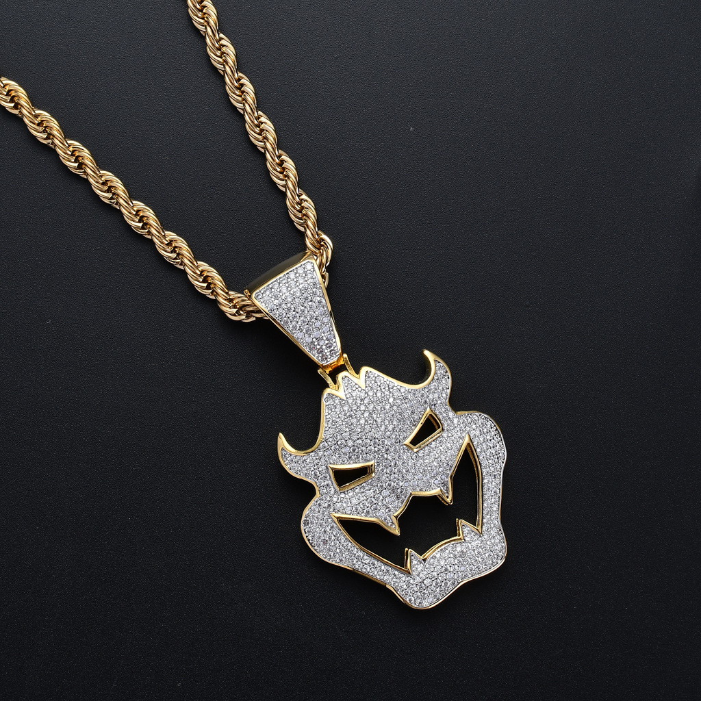 Halskette Herren Hip Hop Zirkon Anhänger Halloween Dressing Maske Vampir Monster Anhänger Trendige Halskette_voghion.com