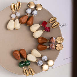 欧美创意热销亚克力耳环新款跨境木头水滴耳饰小众高级感耳坠批发