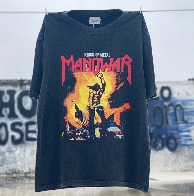 Vtg半袖男アメリカンヴィンテージマンソンセントレトロダークダーク欧米古いfogスタイルハイストリートtシャツ