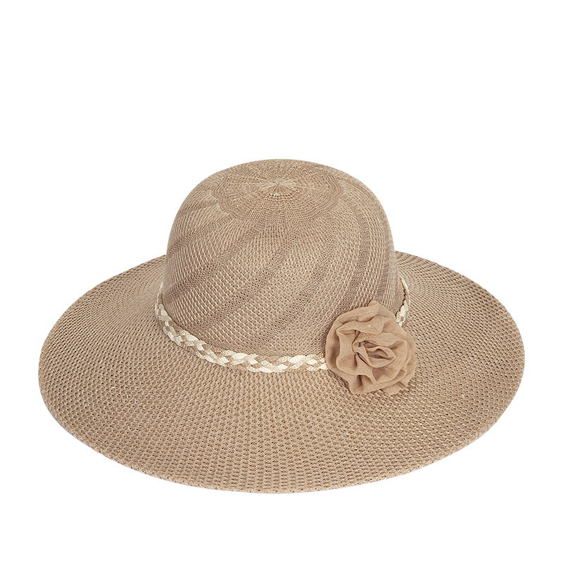 cotton polyester Material Women's Simple Style Flower Big Eaves Straw Hat