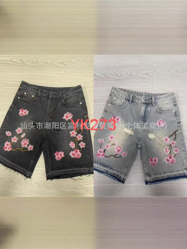花の刺繍のデニムのショートパンツの男女のファッションのショートパンツのクロスボーダーの外国貿易のアメリカのレトロな個性の街頭|undefined