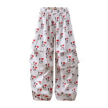 褶皱伞兵弧形弯刀休闲长裤男满印卡通猫爱心设计感小众宽松阔腿裤