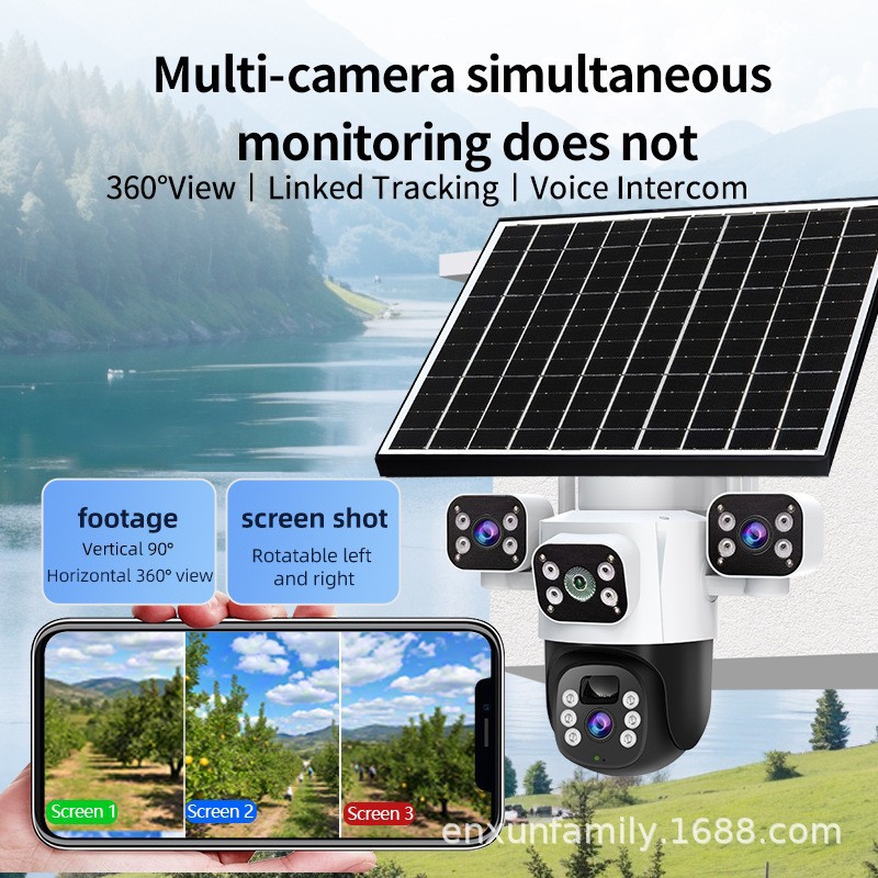 Ventas transfronterizas al aire libre de tres cámaras WiFi impermeable al aire libre monitoreo solar 360 visión nocturna infrarroja de alta definición